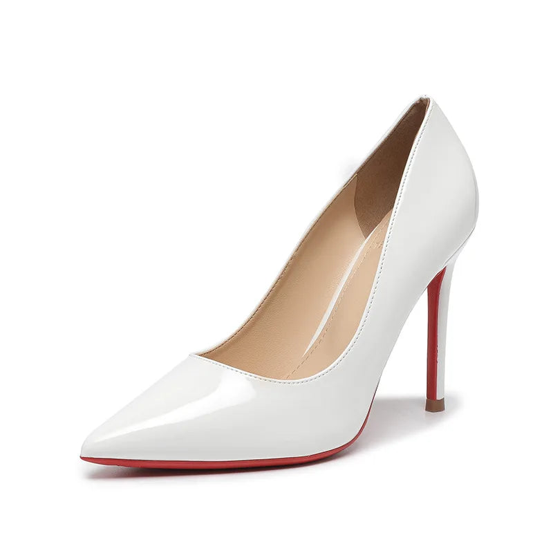 2025 Trendy Red Bottom Sexy High Heels for Women – Pointed Toe Stiletto in Nude Patent Leather – High-Quality Elegant Stilettos