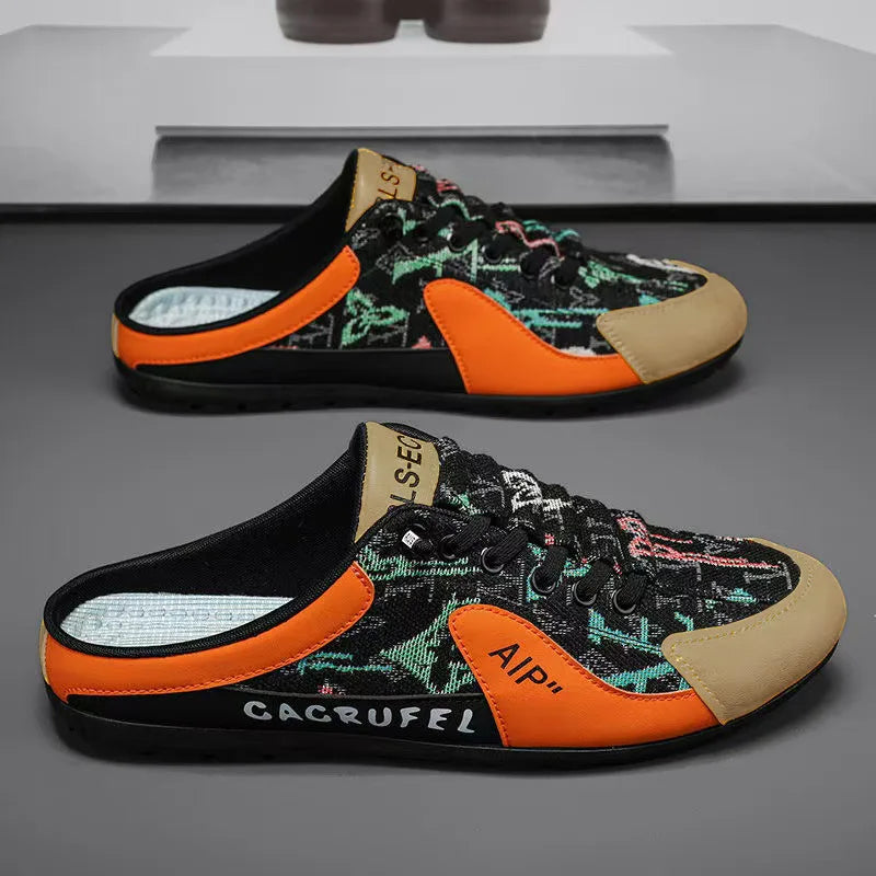 2025 New Trend Men’s Casual Shoes Canvas Slip-On Sneakers Backless Half-Slippers Comfortable Walking Shoes
