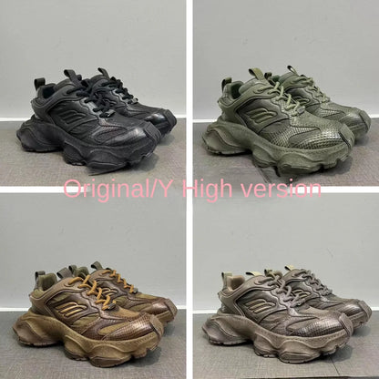 Baliciag Retro Street Snake Print Mesh Men’s Shoes Height Increasing Thick Sole Lace-Up Fashionable Sports Casual Versatile Dad
