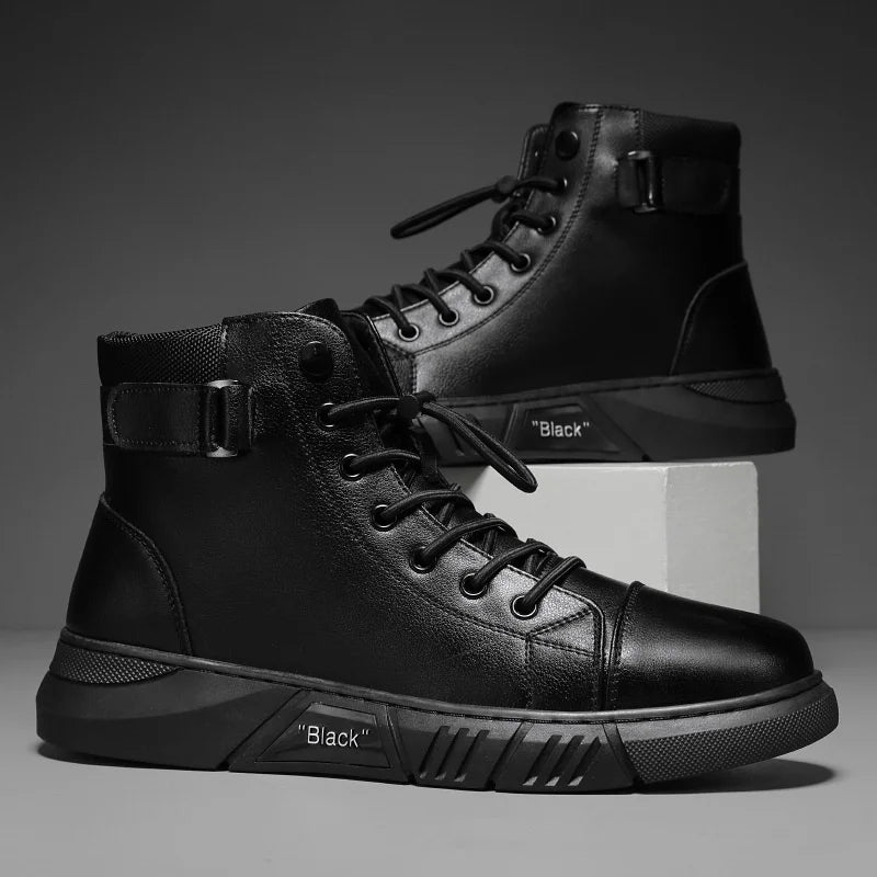 New Design Men’s Martin Boots Casual High-Top Leather Boots Thickened Warm Snow Boots Plus Size Men’s Footwear
