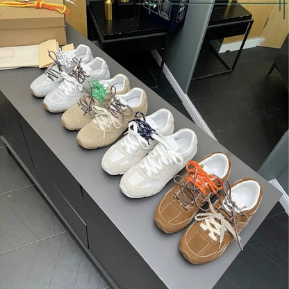 Women’s Running Shoes Lace-Up Comfortable Forrest Gump Style 5cm Height Increase Two-Color Toes Genuine Leather Lining
