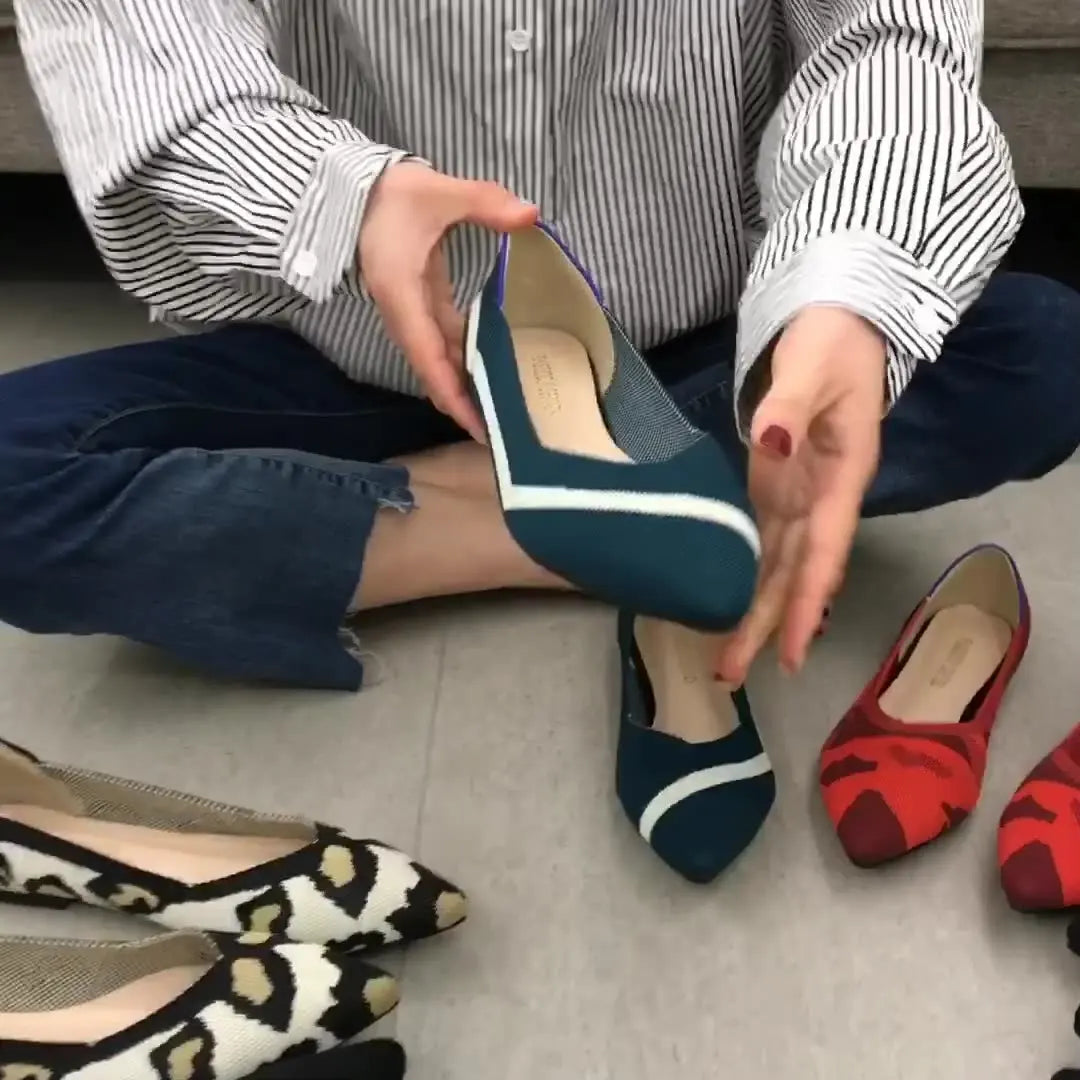 Hot Sale New Women’s Mesh Pointed Toe Flats Comfortable Soft Sole Knit Plus Size Casual Shoes for Ladies