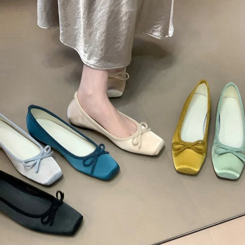 French Style Elegant Women’s Shoes 2025 New Satin Bow Accent Hidden Wedge Flats – High Quality, Affordable Chic Footwear