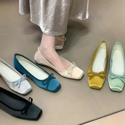 French Style Elegant Women’s Shoes 2025 New Satin Bow Accent Hidden Wedge Flats – High Quality, Affordable Chic Footwear