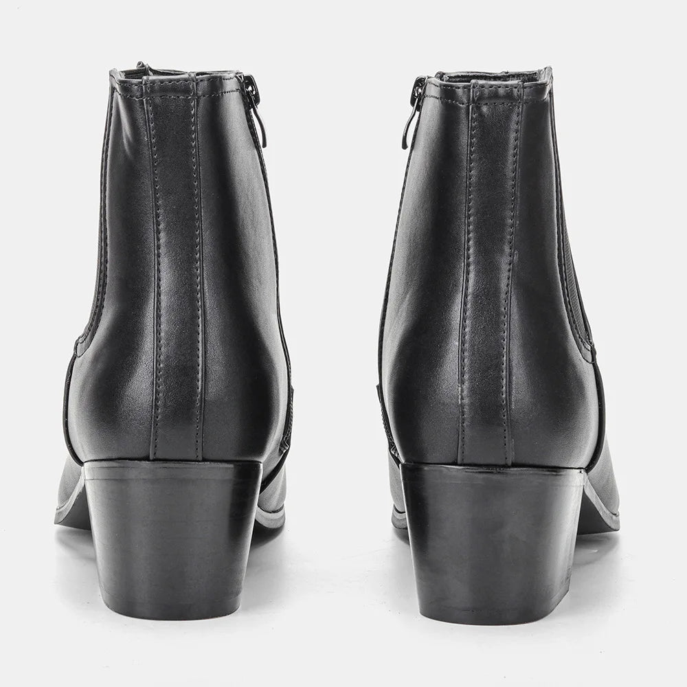 Men’s Chelsea Boots Height Increasing High Heel Leather Ankle Boots Stylish Black Premium Quality Boots for Formal Occasion
