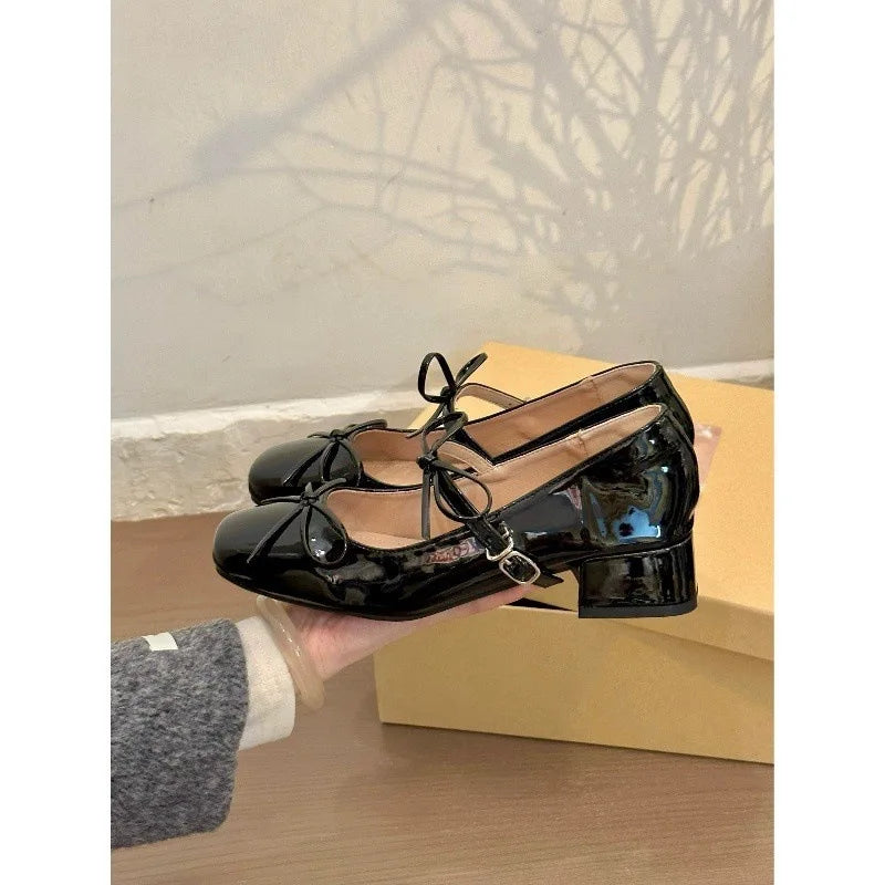 Women’s Elegant Round Toe Bowknot Strap Mary Jane Shoes – Spring Comfortable Low Heel Flats with High Cost-Performance