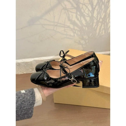 Women’s Elegant Round Toe Bowknot Strap Mary Jane Shoes – Spring Comfortable Low Heel Flats with High Cost-Performance