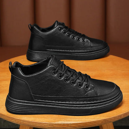 Men’s Casual Low-Top Sneakers Stylish British Style Leather Sports Shoes for Men Comfortable and Versatile Footwear for Outdoor