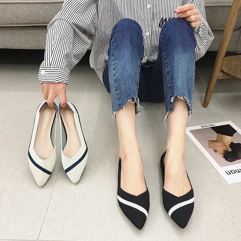 Hot Sale New Women’s Mesh Pointed Toe Flats Comfortable Soft Sole Knit Plus Size Casual Shoes for Ladies