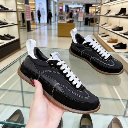 High-quality Breathable Cowhide Contrast Color Low-top Lace-Up Sneakers Comfortable Cushioned Platform Rubber Outsole Shoes