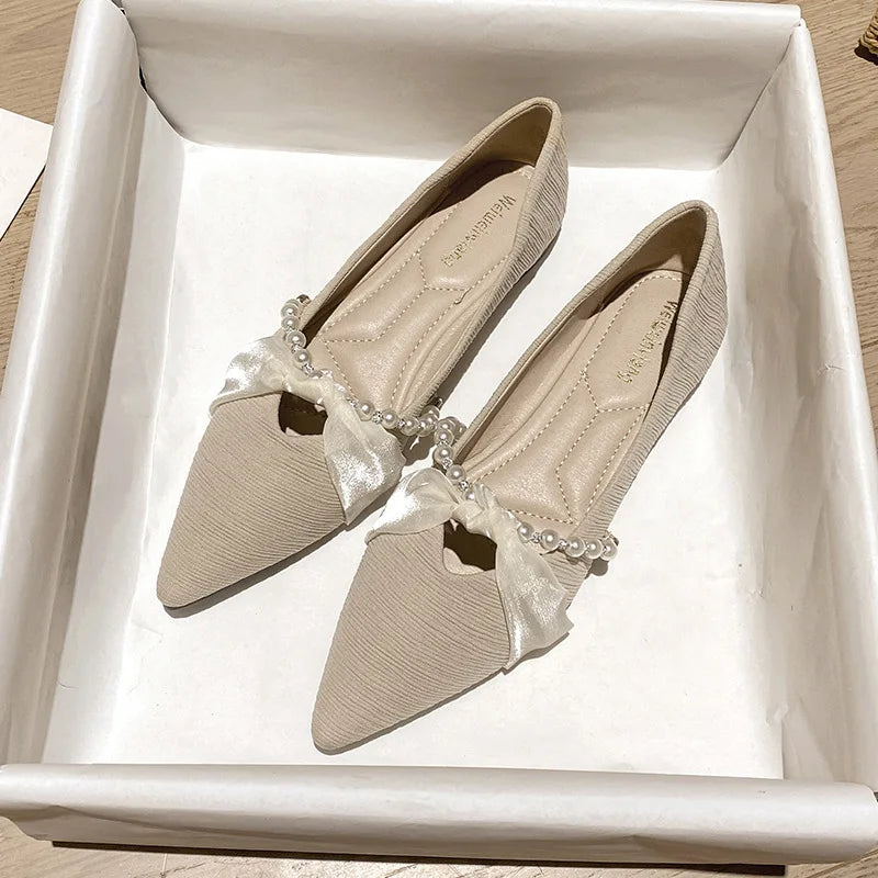 Elegant Pointed-Toe Flats for Women – Autumn New Pearl-Embellished Style, Versatile Slip-On Design with Soft Sole