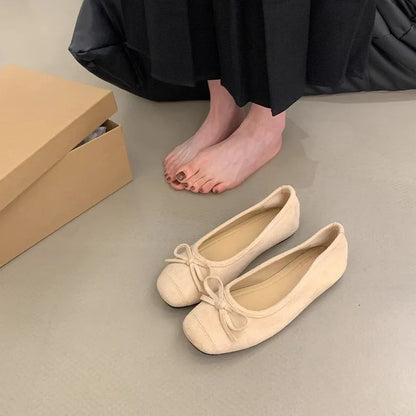 Ultra-Soft Suede Flats for Women with Bow Knot – Comfortable Round Toe Slip-On Shoes, Affordable High-Quality Soft Sole