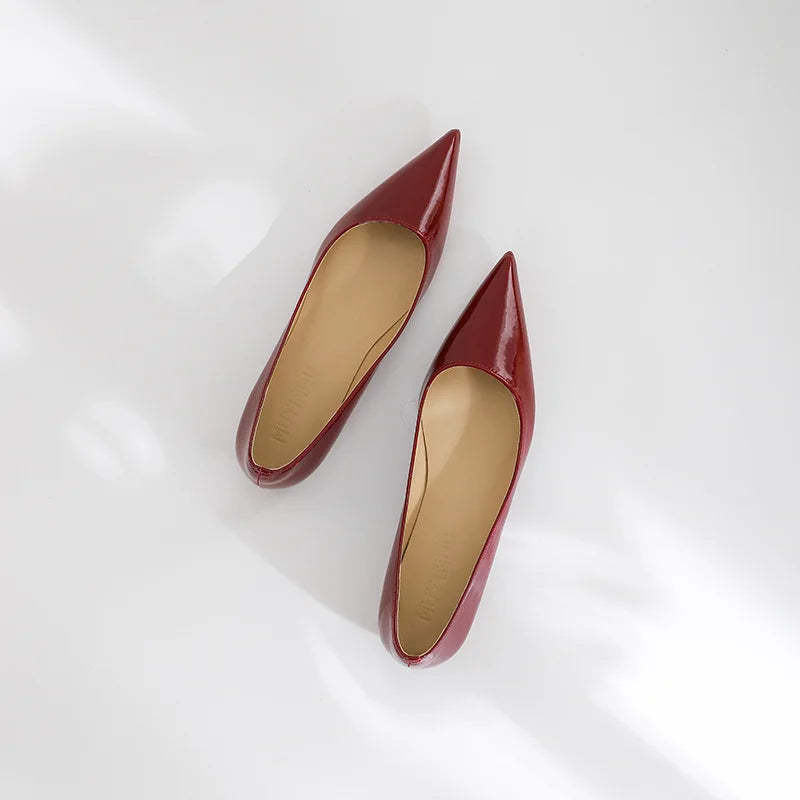 High-Quality Nude Patent Leather Flats – Comfortable Pointed Toe Large Size Elegance Affordable Price