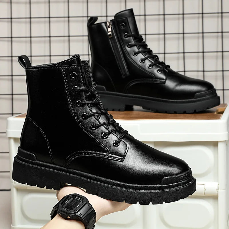Hot Sale Men’s Leather Boots Fall and Winter Stylish Couple Snow Boots Waterproof Leather Martin Boots for Men