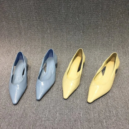 2025 Spring Autumn New Stylish Hollow-Out Oil-Wax Leather Cat Heel Shoes for Women – Comfortable Pointed Toe Low-Heeled Flats