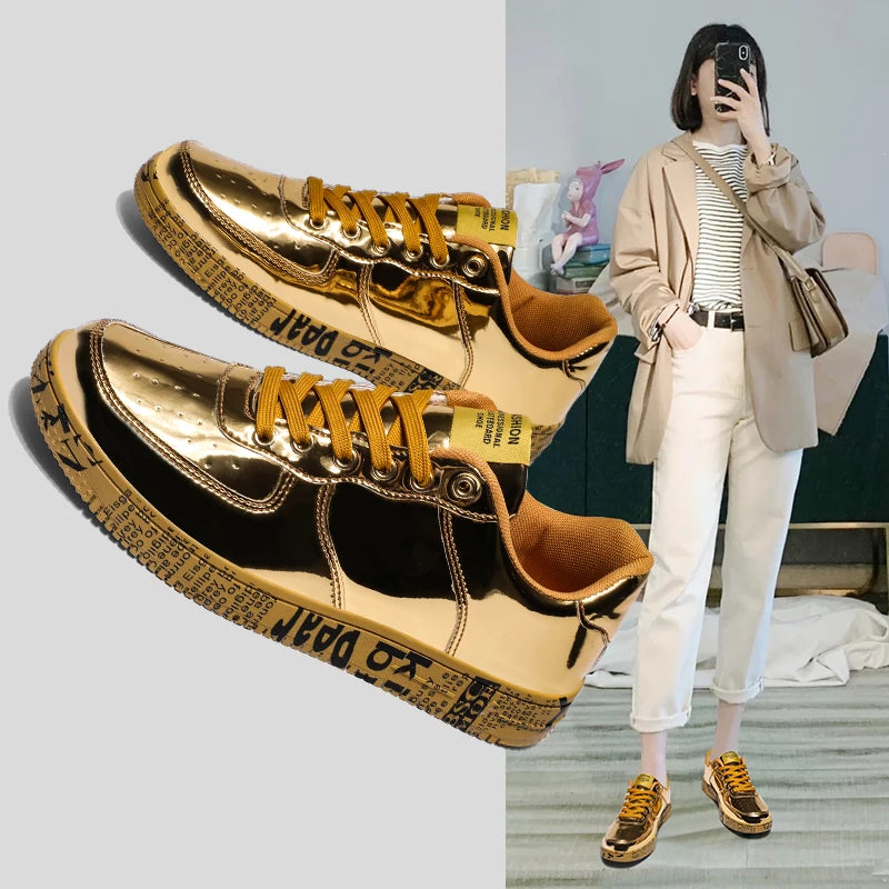 Fashionable Unisex Glossy Sports Shoes – Classic Walking Style Men’s Casual Footwear