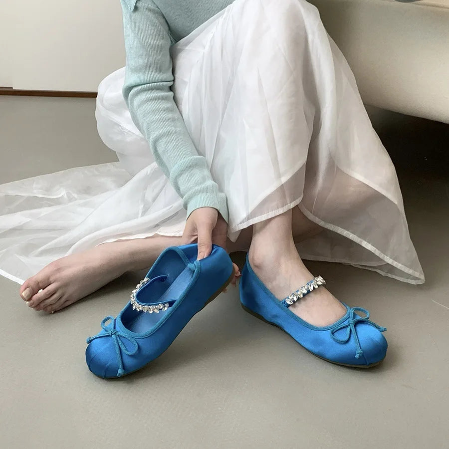 French Mary Jane Flats for Women – 2025 Spring/Summer Red Rhinestone Ballet Shoes | Affordable Quality Footwear