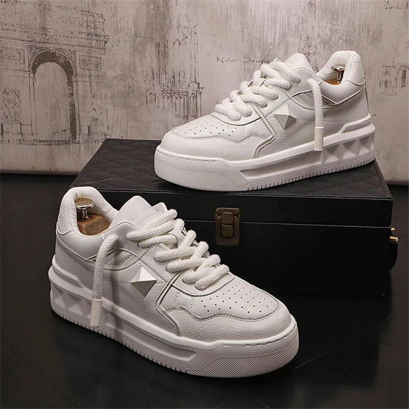 Italy High Quality All white Men’s Leather Casual Shoes Increase Simple Pure Black Sneakers Breathable Sneakers luxury shoes