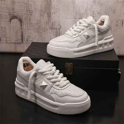 Italy High Quality All white Men’s Leather Casual Shoes Increase Simple Pure Black Sneakers Breathable Sneakers luxury shoes