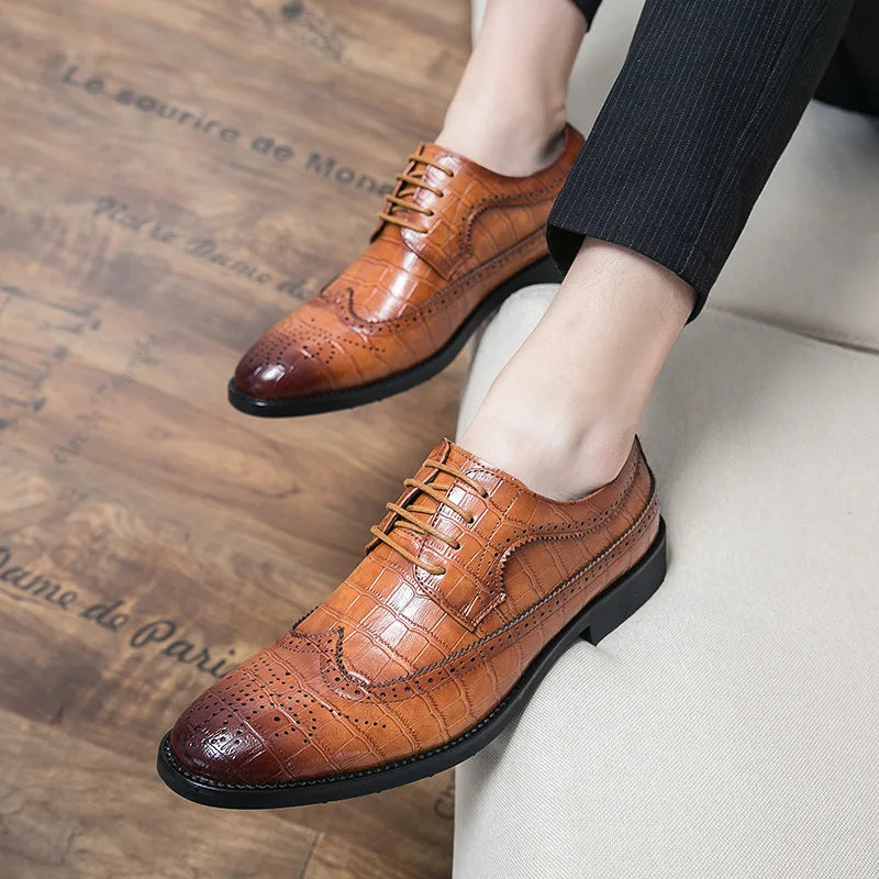 Myway New Trend Men’s Leather Shoes Business Formal Dress Shoes Trendy Pointed Toe Men’s Casual Shoes