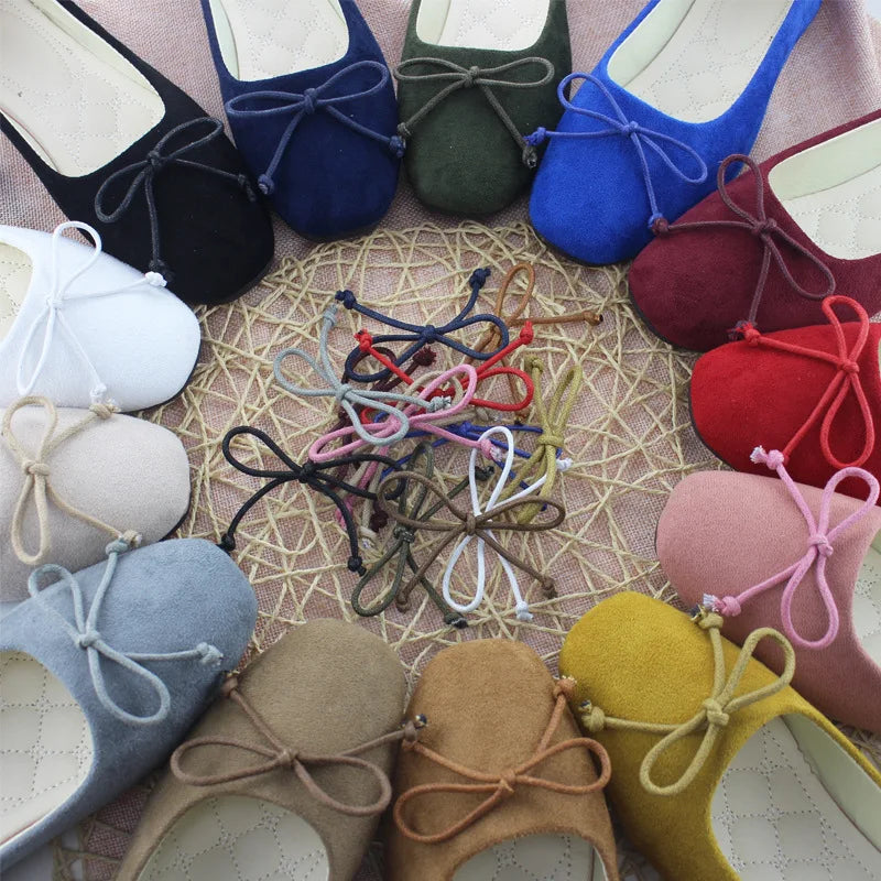 2025 Spring New Style Trendy Bow Flat Square Toe Korean Women’s Shoes Fashion Casual Flats Slip on Shoes