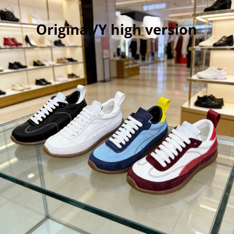High-quality Breathable Cowhide Contrast Color Low-top Lace-Up Sneakers Comfortable Cushioned Platform Rubber Outsole Shoes