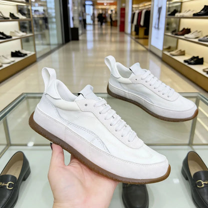 High-quality Breathable Cowhide Contrast Color Low-top Lace-Up Sneakers Comfortable Cushioned Platform Rubber Outsole Shoes
