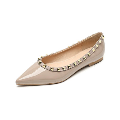 Elegant Women’s Pointed Toe Studded Flat Shoes – Affordable High-Quality Slip-On Loafers for Fashionable Style