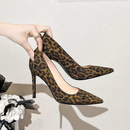 2025 Spring Autumn Women’s Sexy Leopard Print Suede Pointed-Toe Stiletto Heels – Fashionable Versatile High-Quality