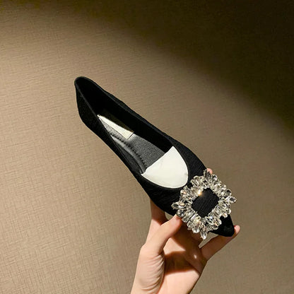 Elegant French Style Pointed Toe Flat Shoes for Women with Sparkling Rhinestone Detail – High Quality and Affordable Comfort