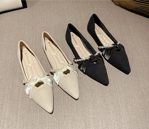 Elegant Pointed-Toe Flats for Women – Autumn New Pearl-Embellished Style, Versatile Slip-On Design with Soft Sole