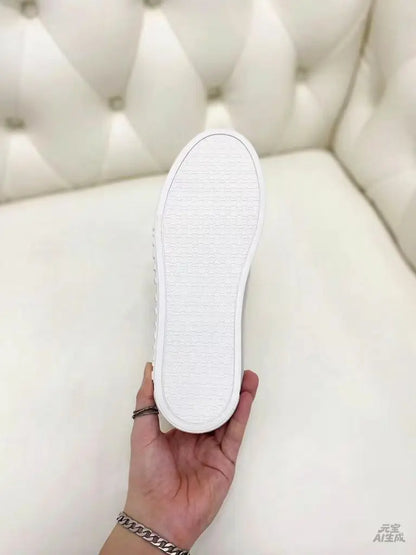 Trendy Brand Summer Breathable Leather Casual Shoes, Fashionable Soft Soled Anti slip Versatile Board Shoes