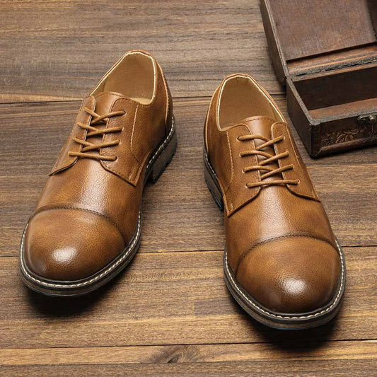 2025 New Trend Men’s Dress Shoes Large Size Retro Brown Leather Business Shoes Summer Fashion Casual Footwear