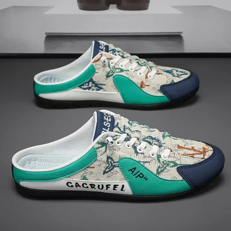 2025 New Trend Men’s Casual Shoes Canvas Slip-On Sneakers Backless Half-Slippers Comfortable Walking Shoes