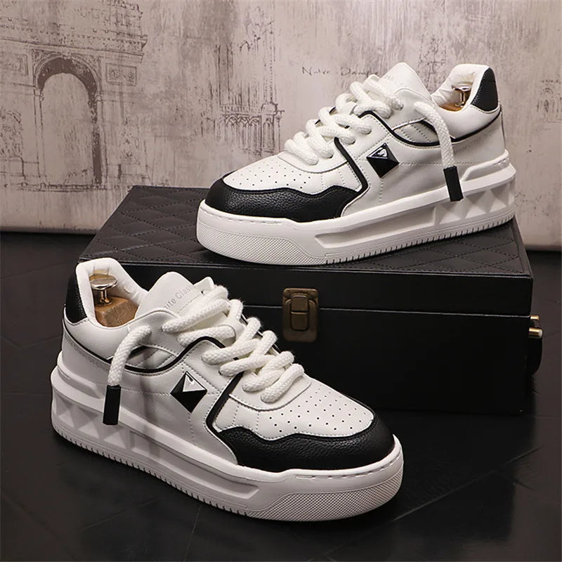 Italy High Quality All white Men’s Leather Casual Shoes Increase Simple Pure Black Sneakers Breathable Sneakers luxury shoes