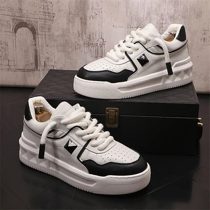Italy High Quality All white Men’s Leather Casual Shoes Increase Simple Pure Black Sneakers Breathable Sneakers luxury shoes