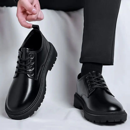 Quality Assurance Men’s Thick Bottom Casual Shoes Waterproof Leather Sneakers Non Slip Black Versatile Footwear