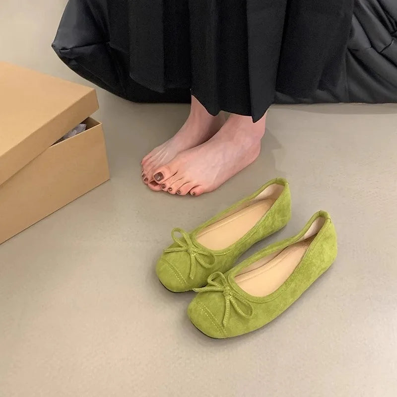 Ultra-Soft Suede Flats for Women with Bow Knot – Comfortable Round Toe Slip-On Shoes, Affordable High-Quality Soft Sole