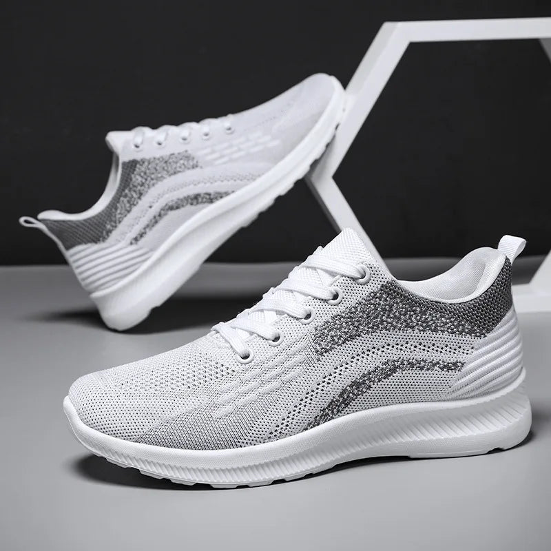 New Men’s Running Shoes Lightweight Lace up Slip on Casual Sneakers Elastic Comfortable Sports Shoes for Running and Daily Wear