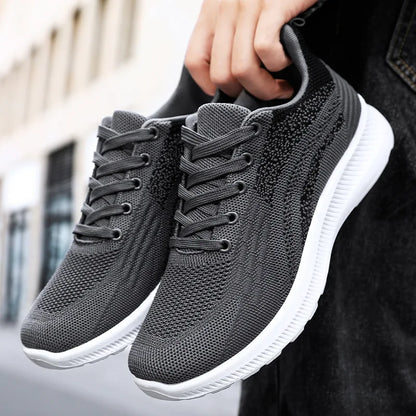 New Men’s Running Shoes Lightweight Lace up Slip on Casual Sneakers Elastic Comfortable Sports Shoes for Running and Daily Wear
