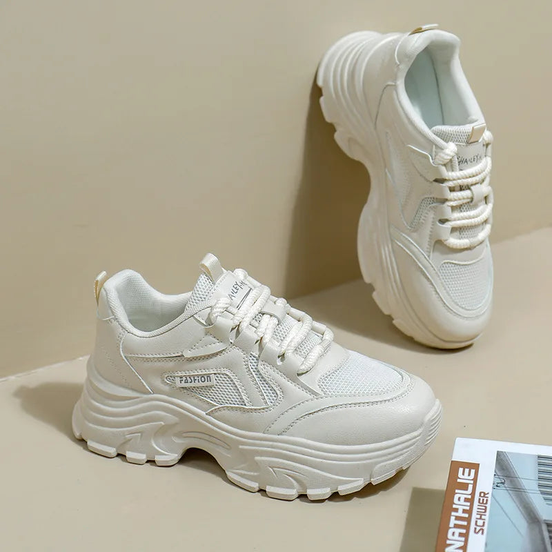 Womens Clunky Sneakers Spring New Thick Sole Casual Shoes Breathable Height Increasing Sports Footwear for Comfort and Style