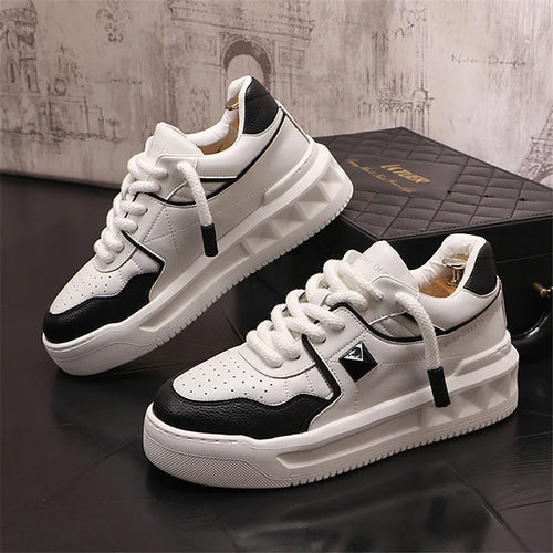 Italy High Quality All white Men’s Leather Casual Shoes Increase Simple Pure Black Sneakers Breathable Sneakers luxury shoes
