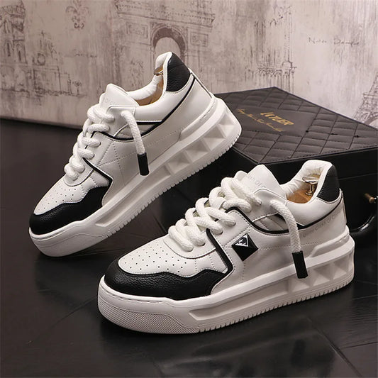 Italy High Quality All white Men’s Leather Casual Shoes Increase Simple Pure Black Sneakers Breathable Sneakers luxury shoes
