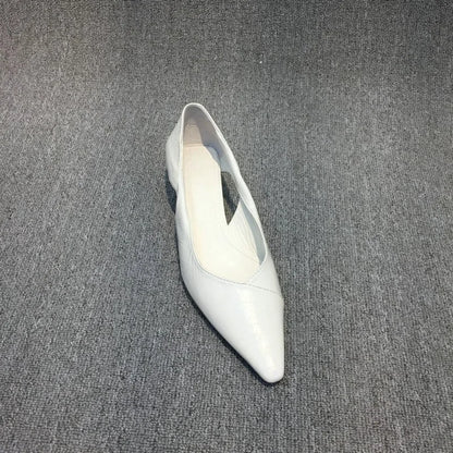 2025 Spring Autumn New Stylish Hollow-Out Oil-Wax Leather Cat Heel Shoes for Women – Comfortable Pointed Toe Low-Heeled Flats