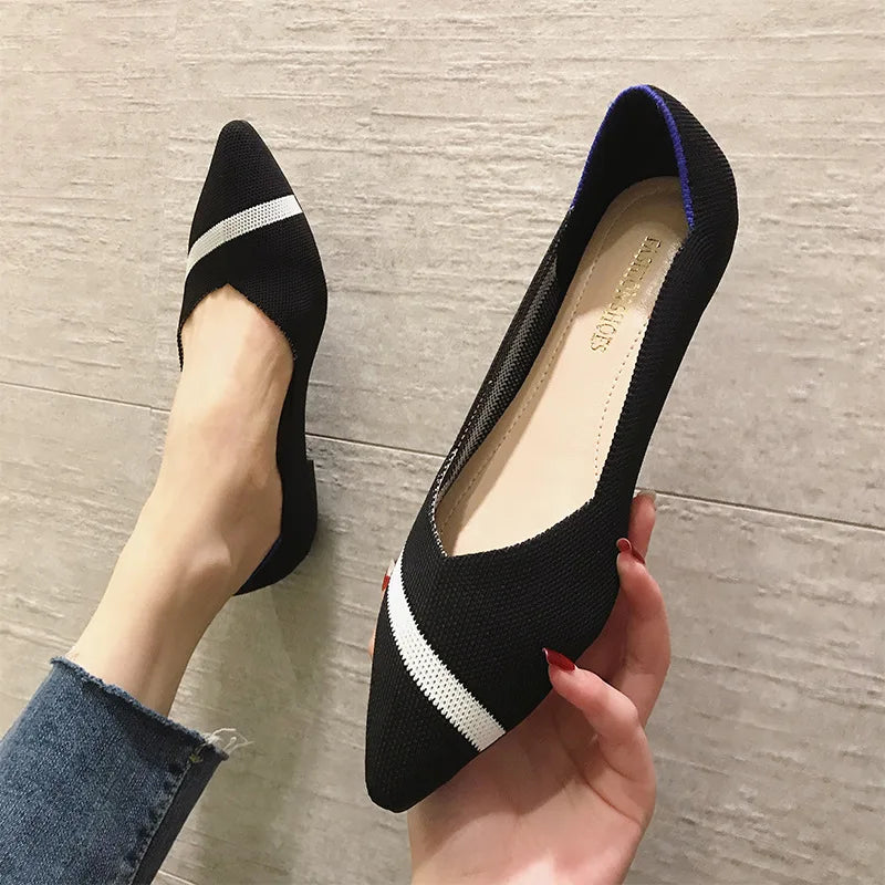 Hot Sale New Women’s Mesh Pointed Toe Flats Comfortable Soft Sole Knit Plus Size Casual Shoes for Ladies