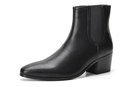 Men’s Chelsea Boots Height Increasing High Heel Leather Ankle Boots Stylish Black Premium Quality Boots for Formal Occasion
