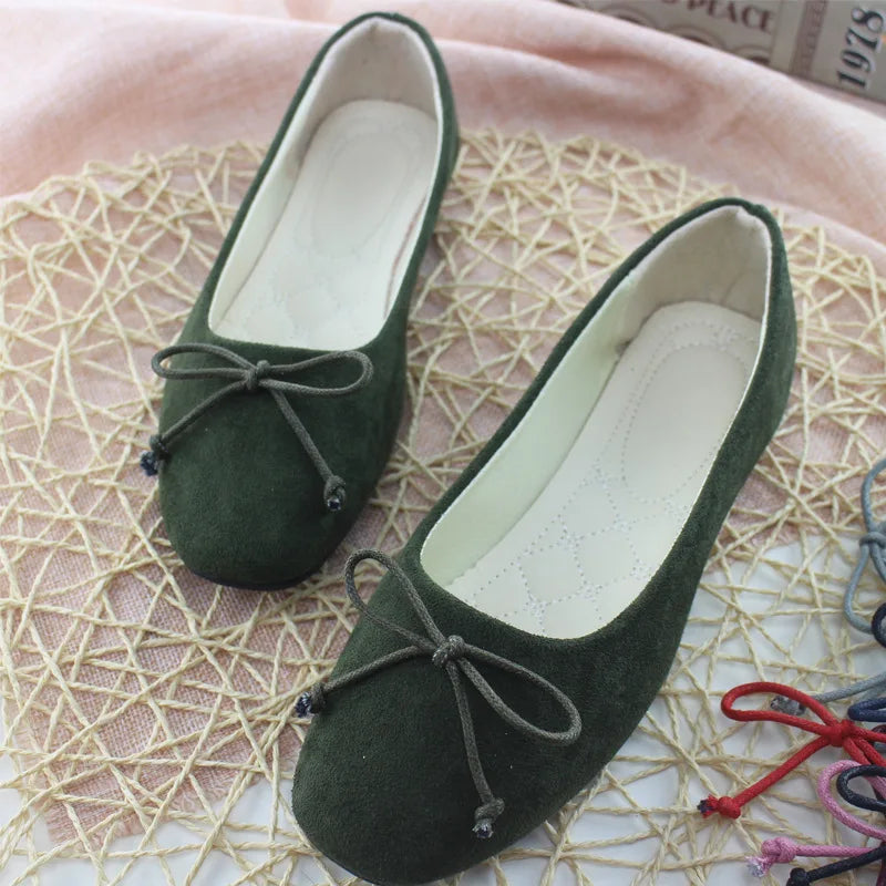 2025 Spring New Style Trendy Bow Flat Square Toe Korean Women’s Shoes Fashion Casual Flats Slip on Shoes