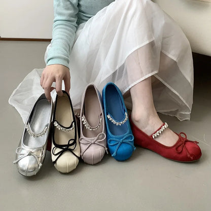 French Mary Jane Flats for Women – 2025 Spring/Summer Red Rhinestone Ballet Shoes | Affordable Quality Footwear