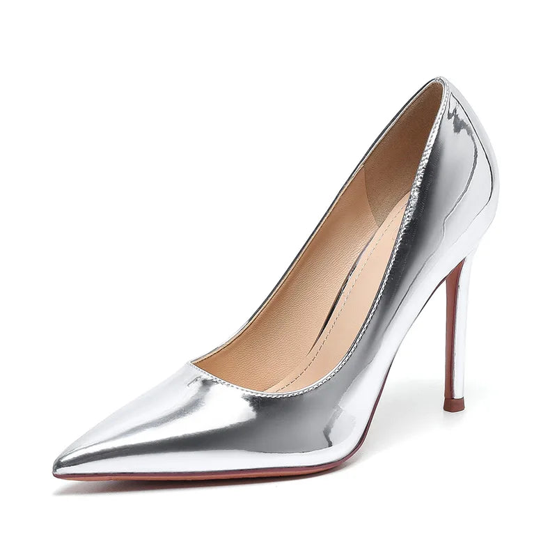 2025 New Arrival Women’s Silver Pointed Toe High Heels – Sexy Stiletto Pumps, Versatile Soft Leather Design