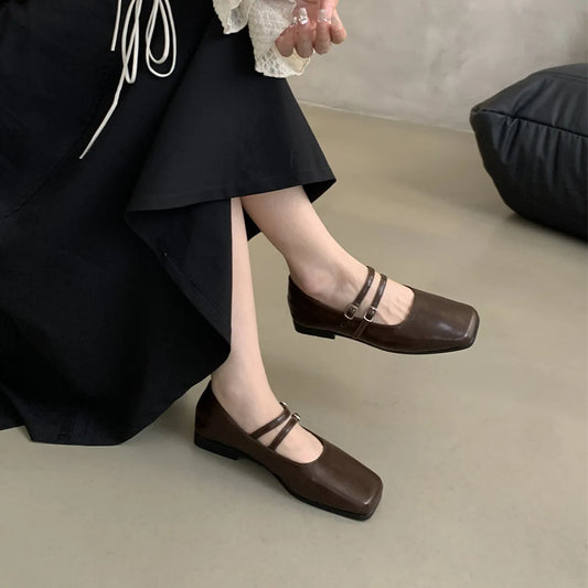 Elegant Silver Flats for Women – French Style Autumn New Arrival, Quality Comfy Square Toe Casual Office Shoes